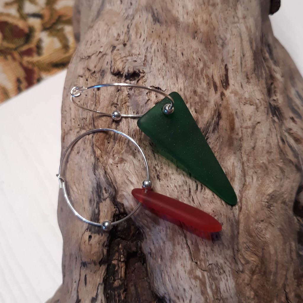 Sea Glass Sterling Silver Hoop Earrings 9$